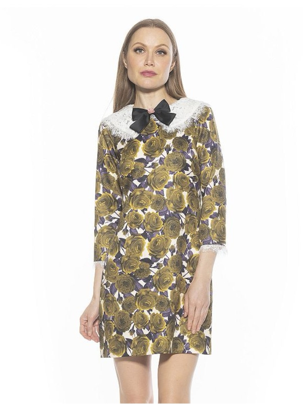 ALEXIA ADMOR Monique Lace Collar Twill  Shift Dress